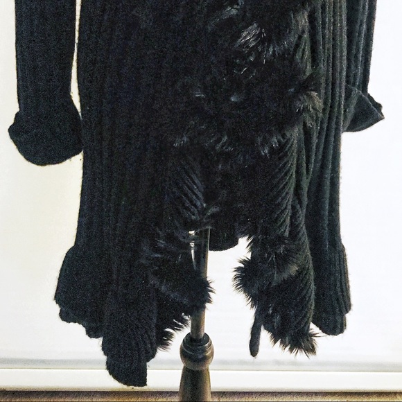 Alfani Black Knit Duster Cardigan Faux Fur Collar - Picture 4 of 7